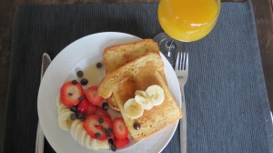 Tasty french toast and fruit salad