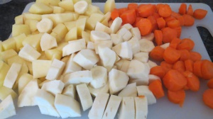 The potatoes, parsnips and carrots.